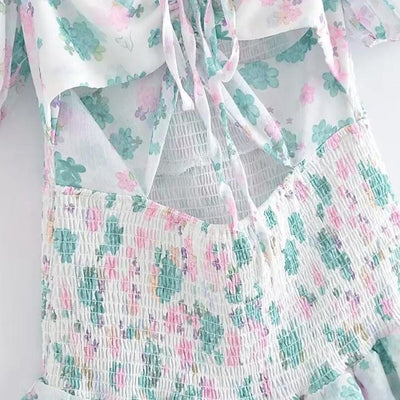 Fioby - Minivestido de volantes florales con mangas abullonadas