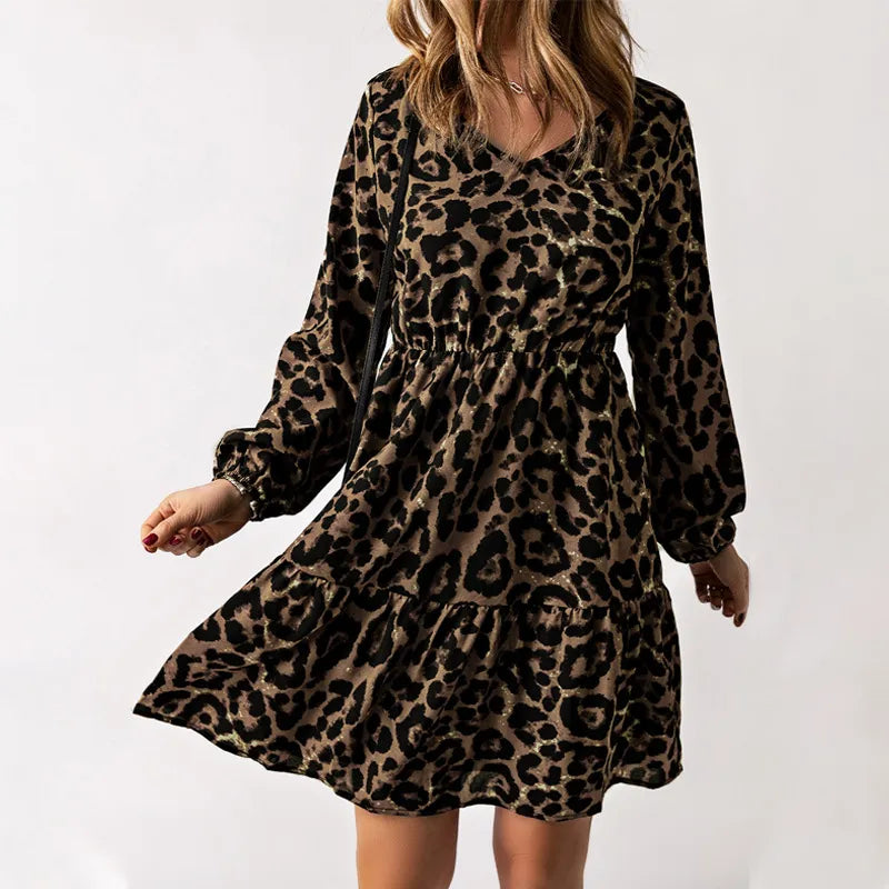 Enna - Vestido de manga larga con estampado de leopardo para mujer