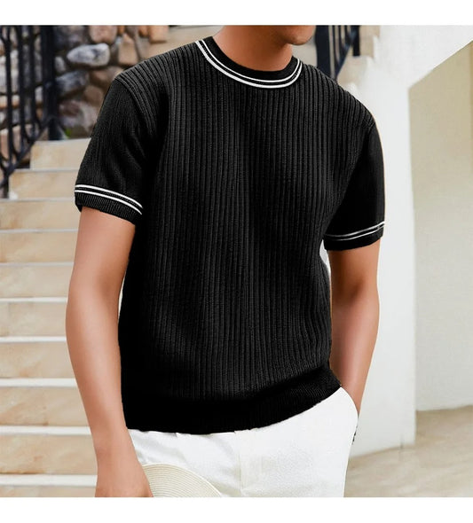 Camiseta para hombre de punto acanalado cuello redondo estilo casual - Elías
