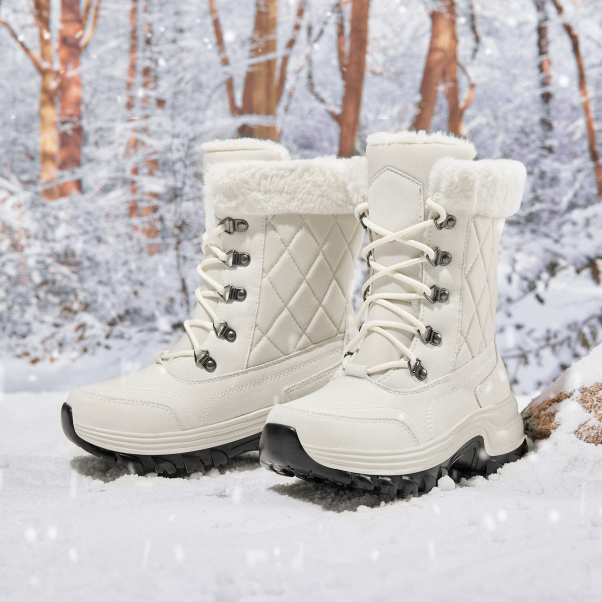 Titi - Botas de invierno gruesas y cálidas con forro polar para mujer