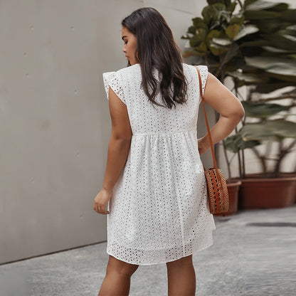 Vestido corto para mujer con bordado calado de estilo cruzado - Camila