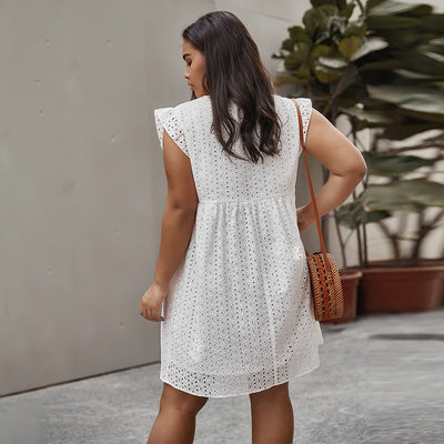 Vestido corto para mujer con bordado calado de estilo cruzado - Camila