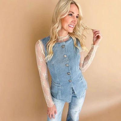 Madleen - Chaleco vaquero casual sin mangas para mujer