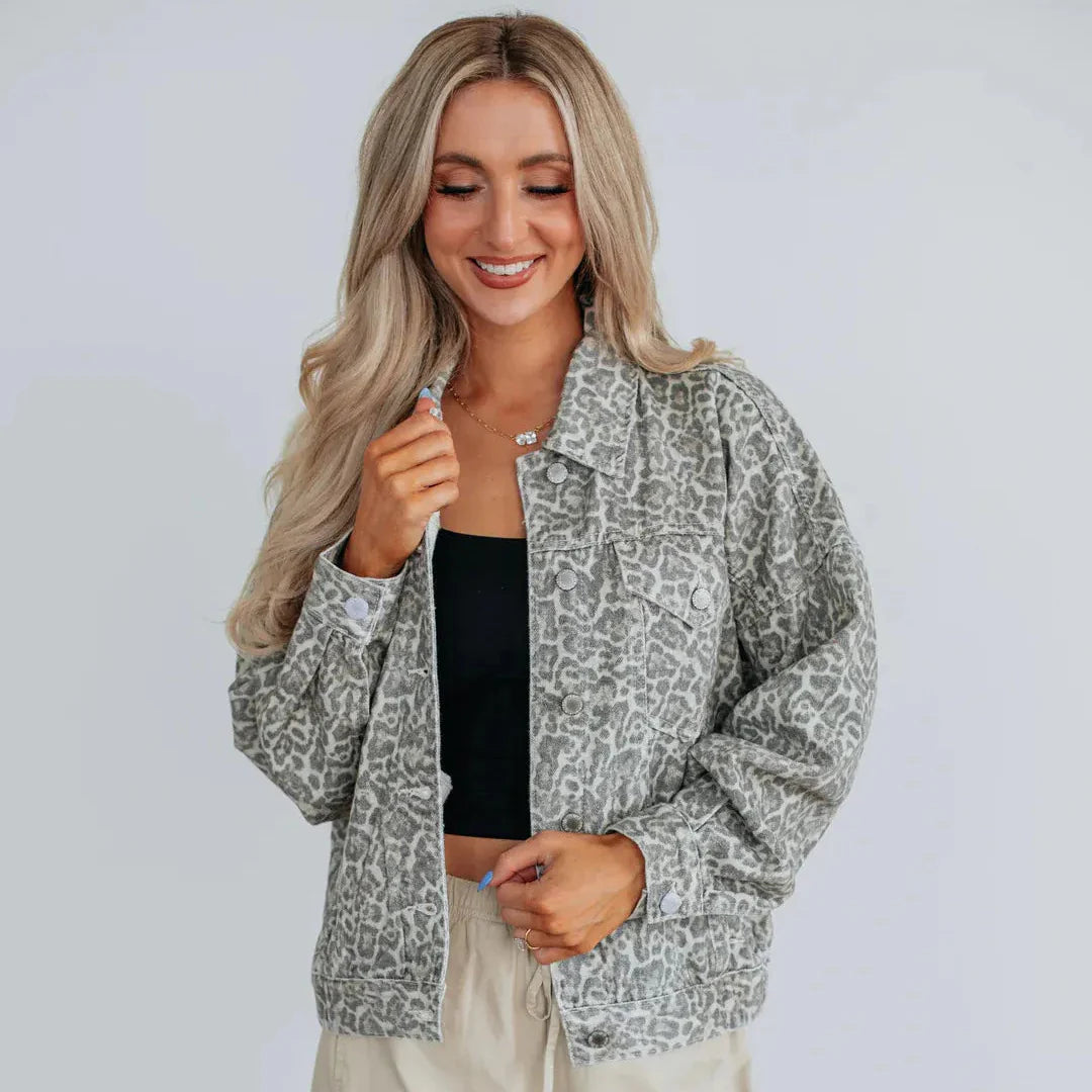 Chaqueta denim con estampado animal para mujer - Livaine