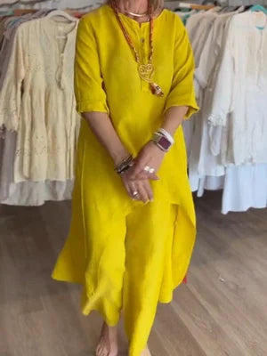 Karina - Traje de lino liso para mujer