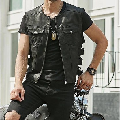 Chaleco hombre cuero sintético estilo motociclista - Ernesto