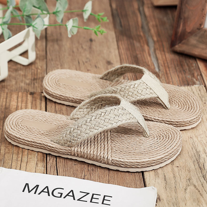 Nelinha - Chanclas de paja sintética para mujer sandalias de playa casual