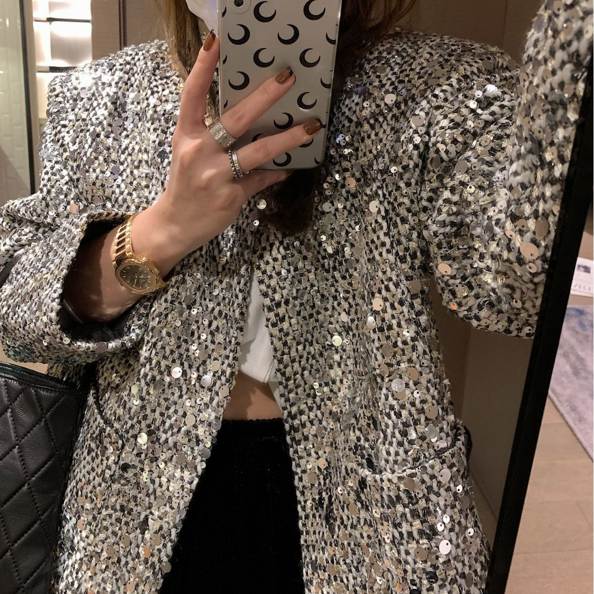 Tella - Blazer de lentejuelas de moda para mujer con efecto brillante