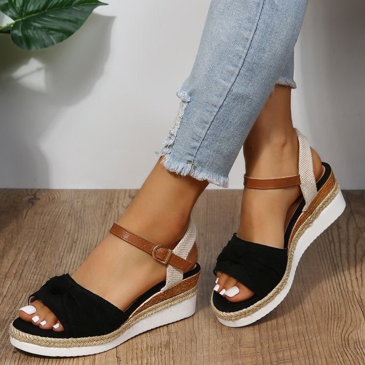 Sandalias para mujer de lona con lazo estilo plataforma casual - Beatriz