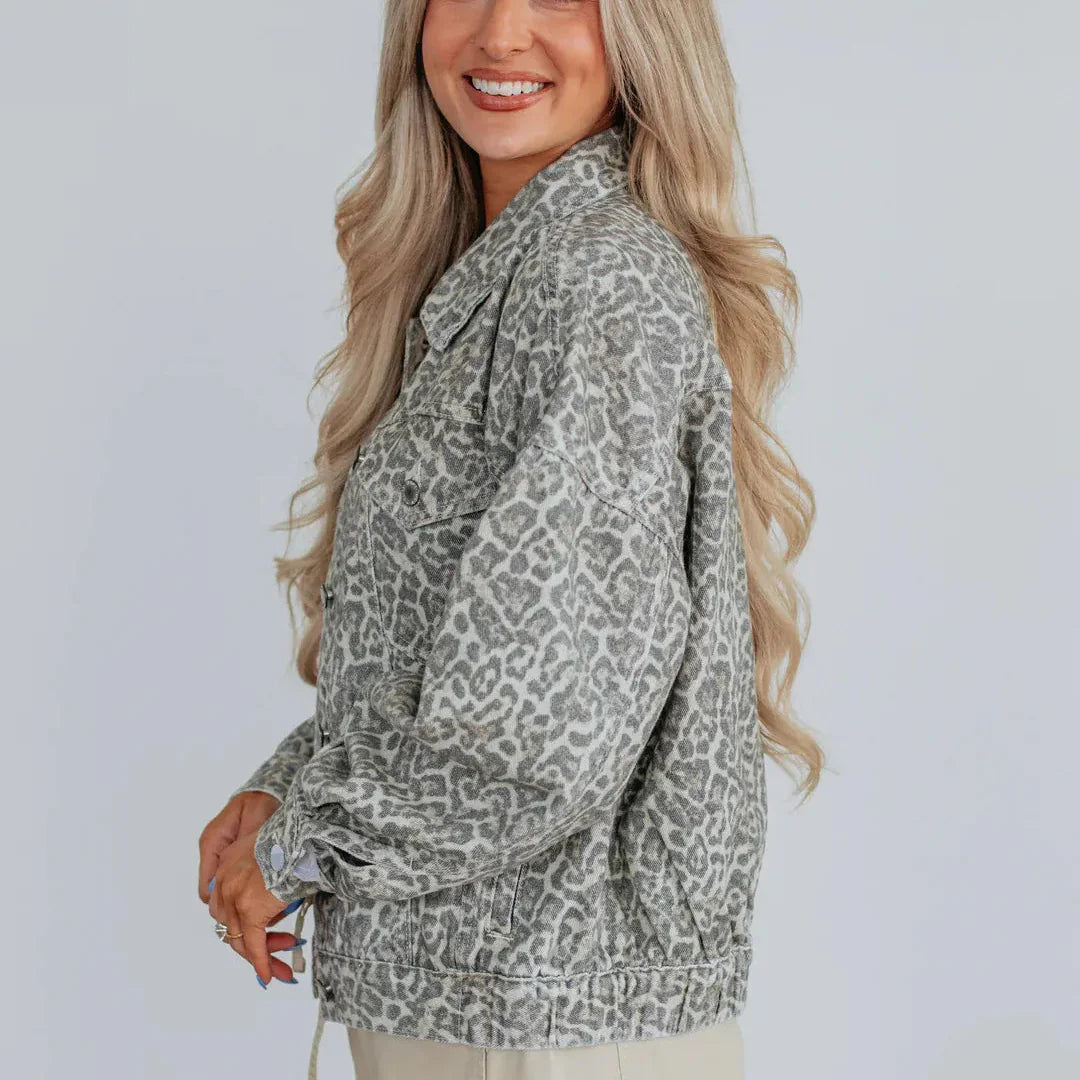 Chaqueta denim con estampado animal para mujer - Livaine