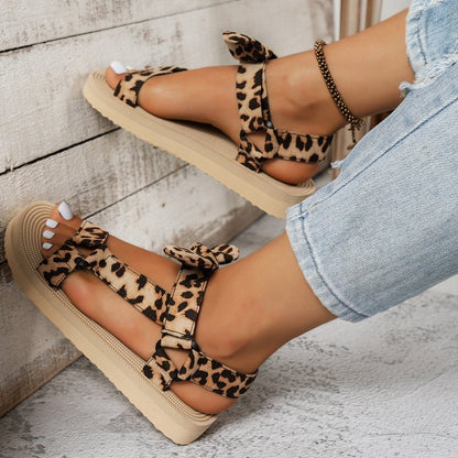 Sandalias planas mujer con lazo estampado leopardo - Narella