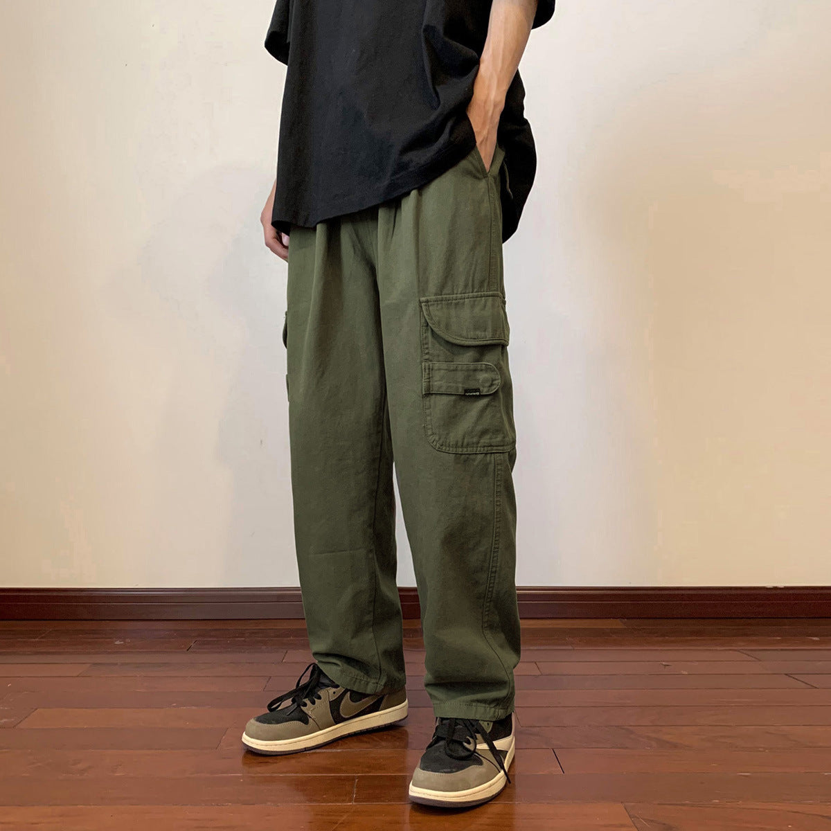 Liam - Pantalones rectos finos de verano verde militar
