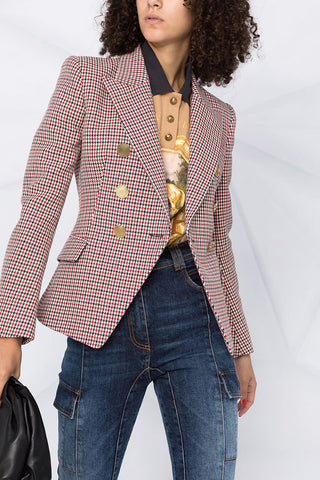 Vivi - Blazer de pata de gallo para mujer con tapeta de doble botón