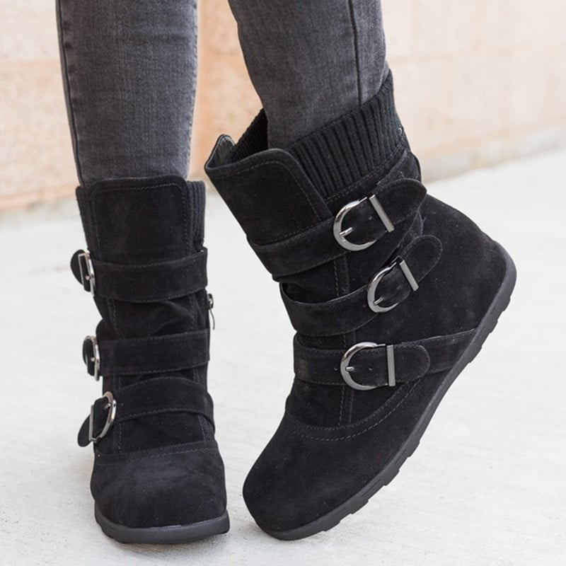 Botas casuales de mujer con hebillas y detalle en gamuza - Amelie