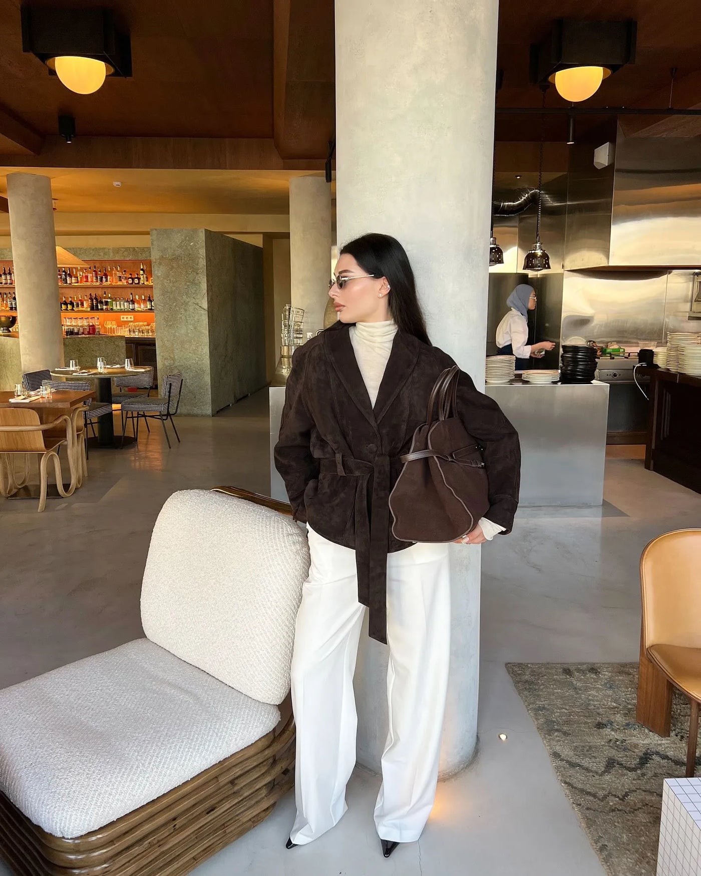 Chaqueta retro de ante de manga larga - Valentina