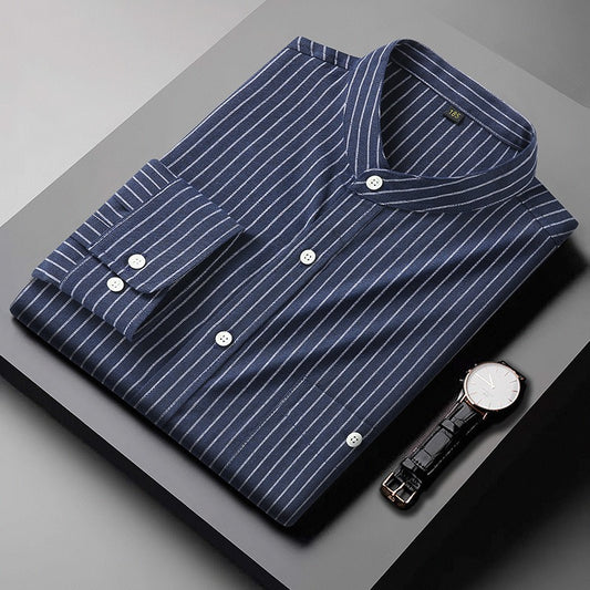 Camisa para hombre de rayas verticales cuello mao estilo casual - Iker