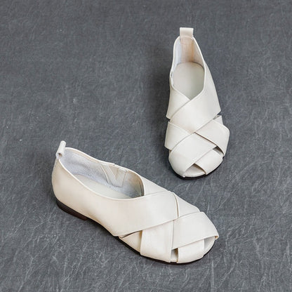 Zapatos planos mujer piel auténtica puntera abierta negro elegante - Nayra