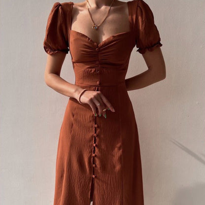 Vestido midi para mujer botones decorativos estilo romántico - Clara