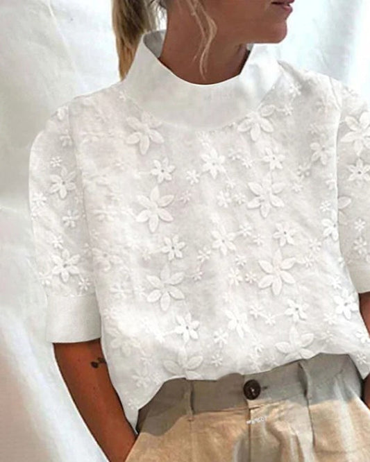 Ruby - Blusa de algodón de tendencia con cuello alto