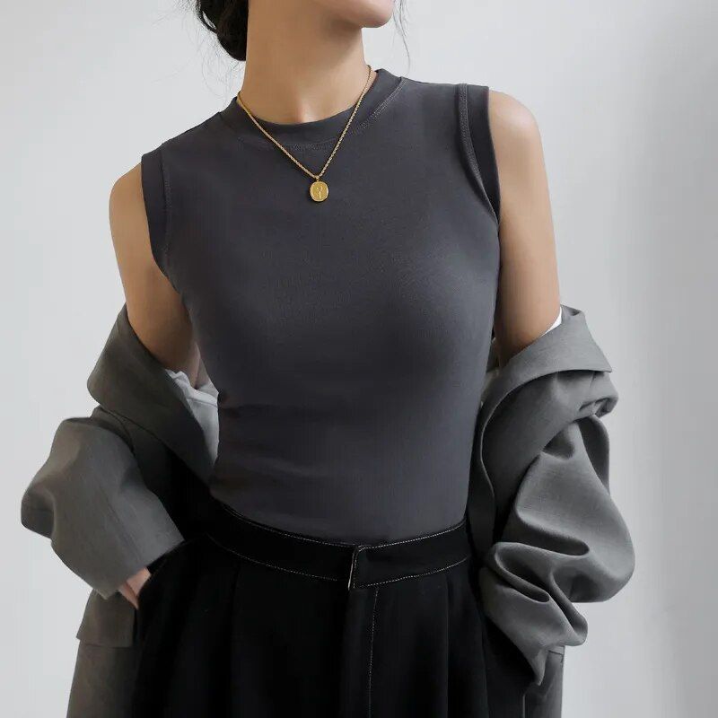 Lena - Camiseta sin mangas con escote redondo para mujer