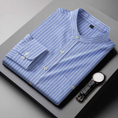 Camisa para hombre de rayas verticales cuello mao estilo casual - Iker
