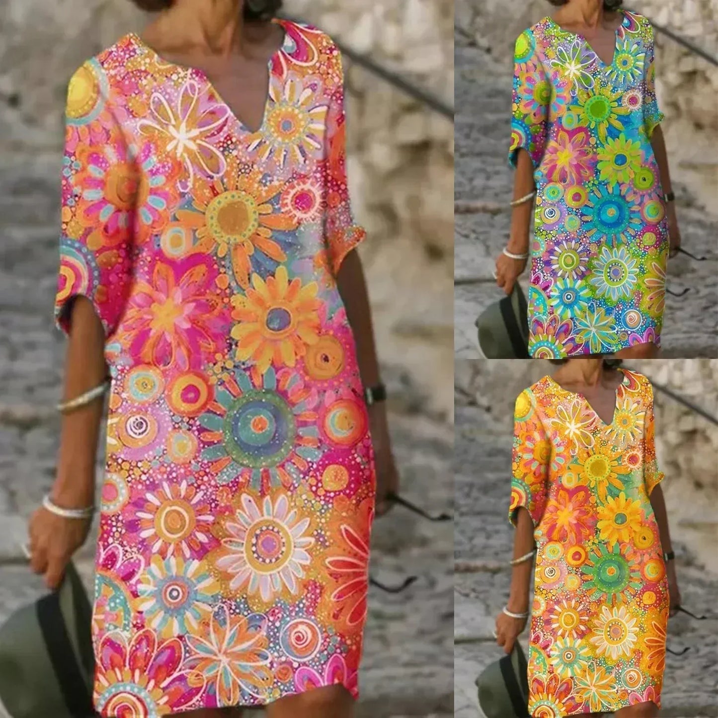 Jelissa - Vestido estampado floral con escote en V