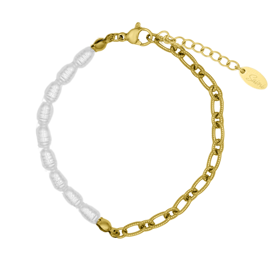 Elegante pulsera de perlas chapada en oro de 14 quilates