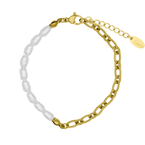 Elegante pulsera de perlas chapada en oro de 14 quilates