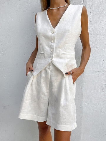 Xenia - Conjunto de pantalón y chaleco sin mangas Chic para mujer