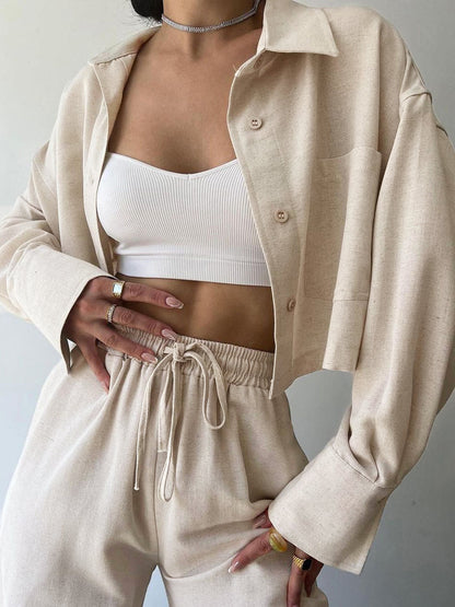 Vilma - Conjunto de dos piezas de camiseta con cuello y cremallera y pantalón con cordón de ajuste