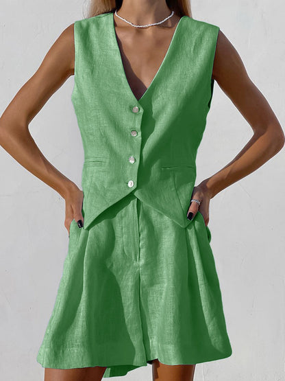 Xenia - Conjunto de pantalón y chaleco sin mangas Chic para mujer