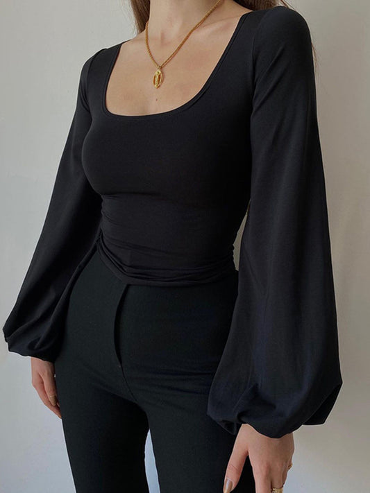Alexa - Blusa de manga abullonada y cuello cuadrado