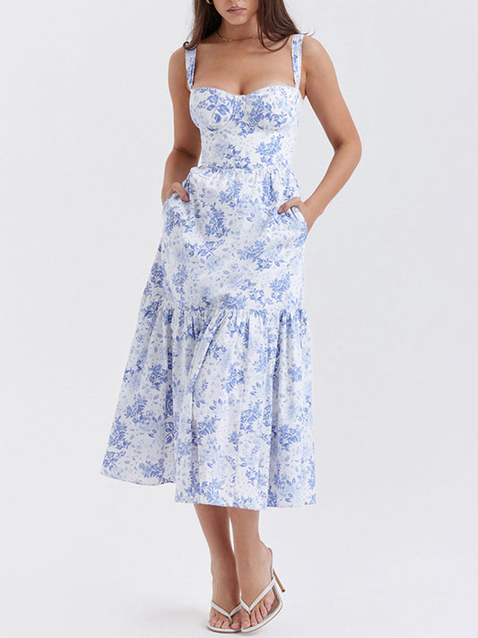 Clarise - Vestido largo con cremallera y bolsillos florales