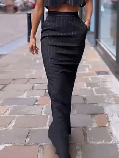 Gilda - Conjunto de falda y pantalón a rayas con botones