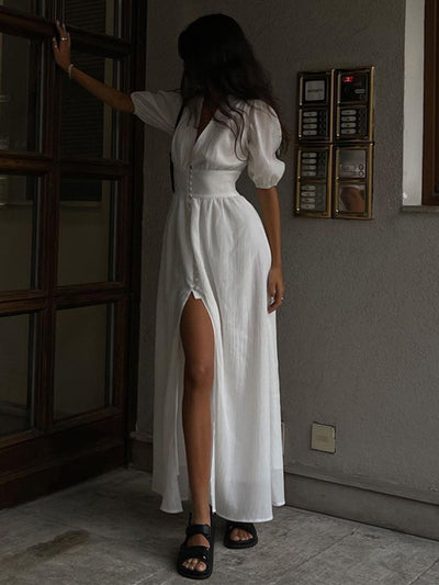 Elsie - Vestido largo con botones y escote francés