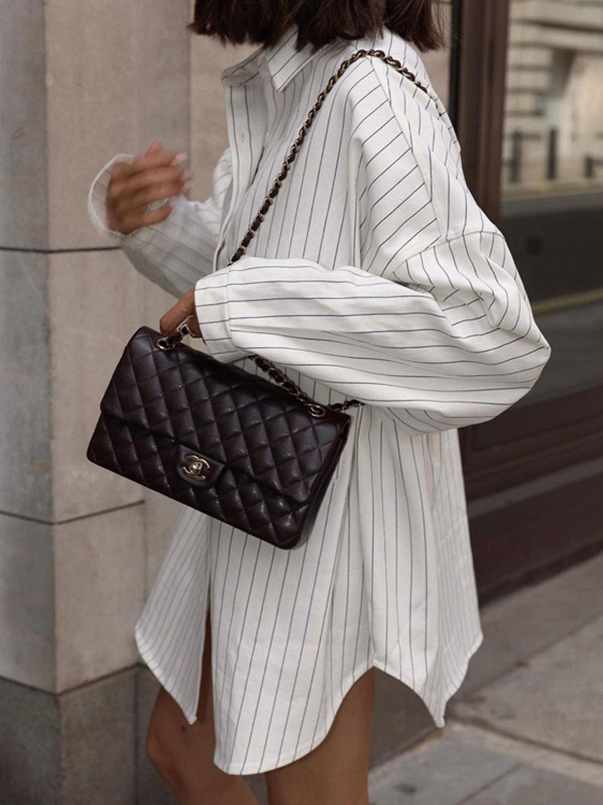 Leah - Camisa oversize de rayas y bolsillos grandes