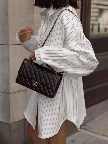 Leah - Camisa oversize de rayas y bolsillos grandes