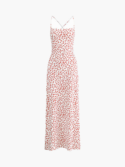 Lenay - Vestido largo de tirantes con estampado floral cruzado y fluido