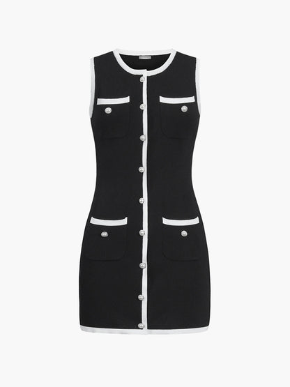Victoria - Vestido corto sin mangas con botones y bolsillos múltiples