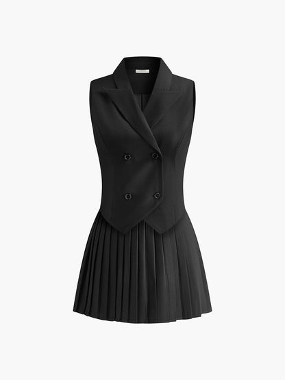 Romina - Conjunto de traje con chaleco y minifalda plisada