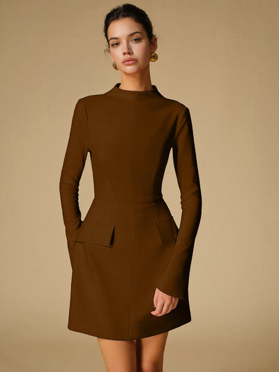 Sabina - Vestido liso minimalista de cuello alto