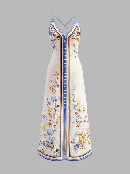 Keira - Vestido largo halter con estampado floral informal