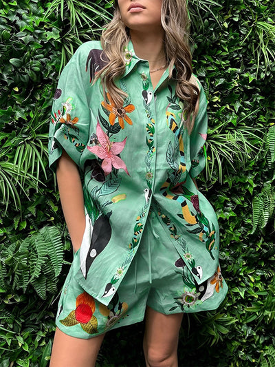Saray - Conjunto de pantalón corto oversize con estampado floral
