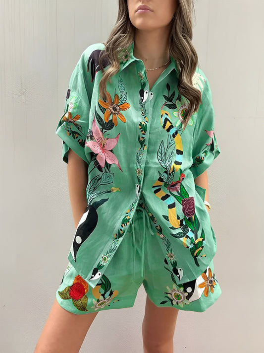 Saray - Conjunto de pantalón corto oversize con estampado floral