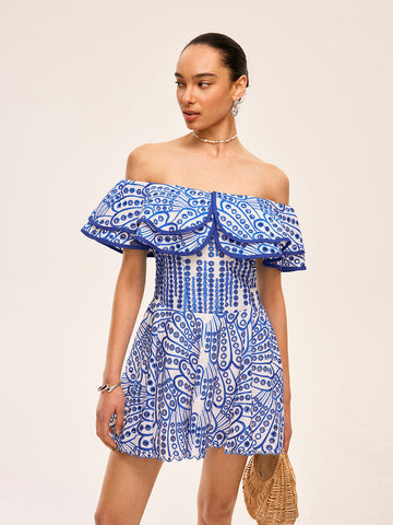 Hanna - Vestido semi transparente con volantes y hombros descubiertos