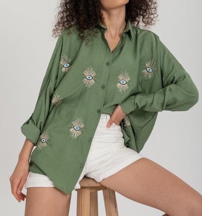 Lizabel - Blusa de moda con diseño de ojos creativos para mujer