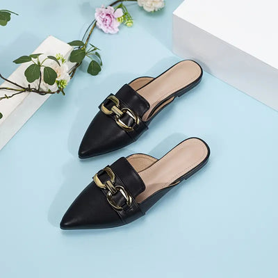 Mules planas de mujer con adornos metálicos - Heidy