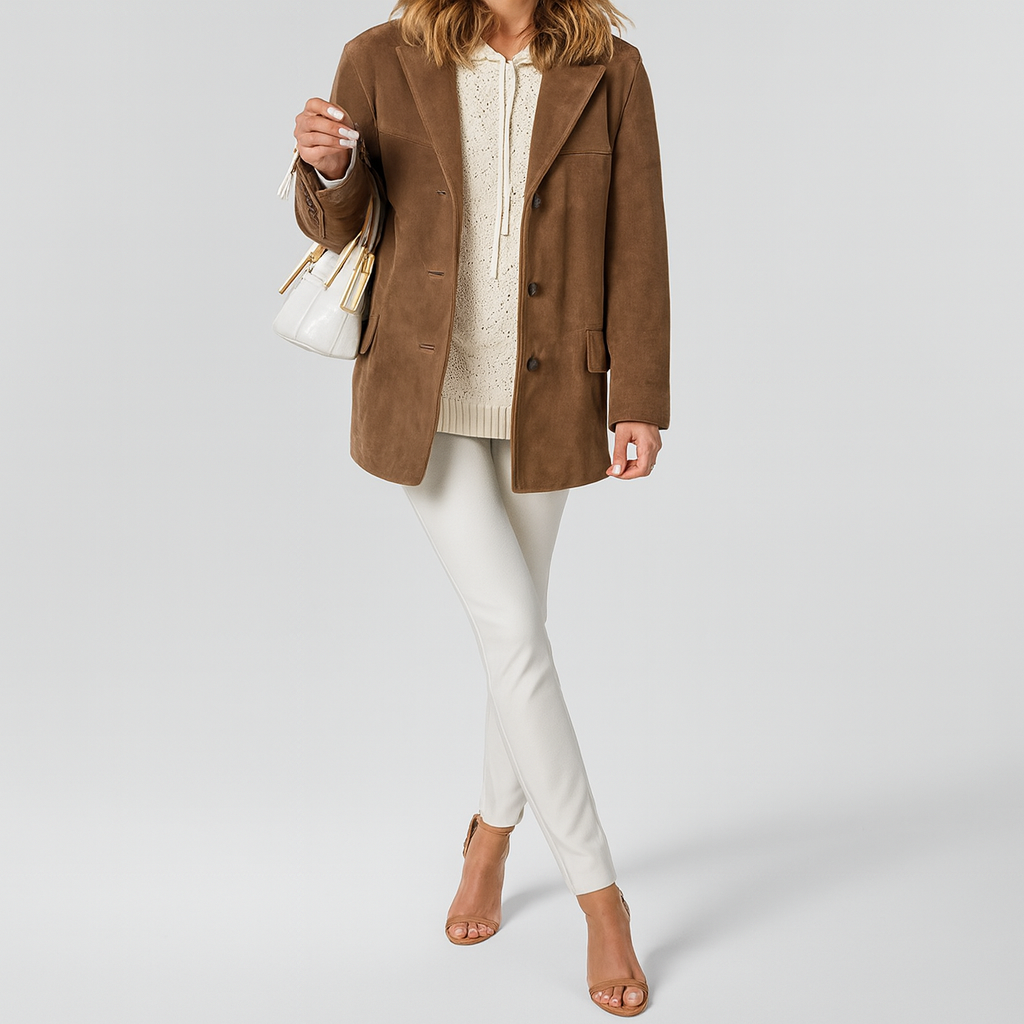 Chaqueta retro marron holgada de manga larga - Alina