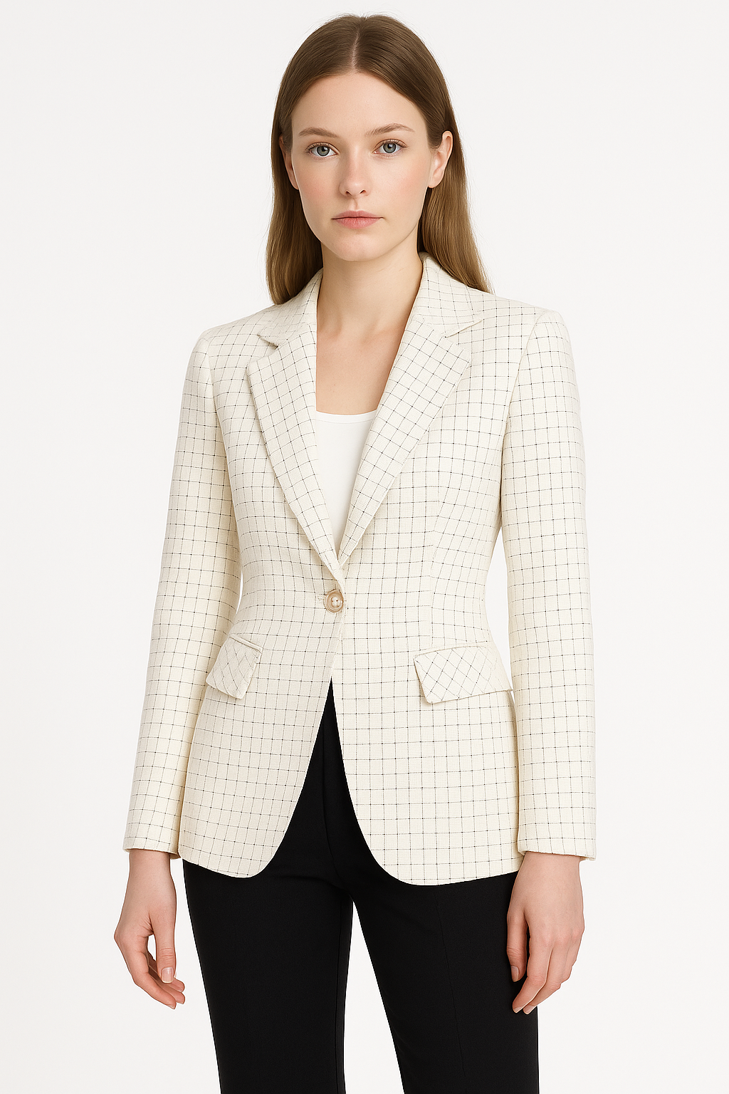Blazer de Mujer Entallado con Patrón de Cuadros - Melissa