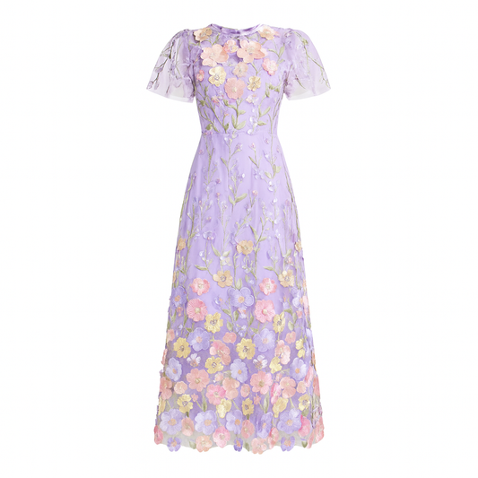 Vestido largo floral bordado mujer - Fiorella